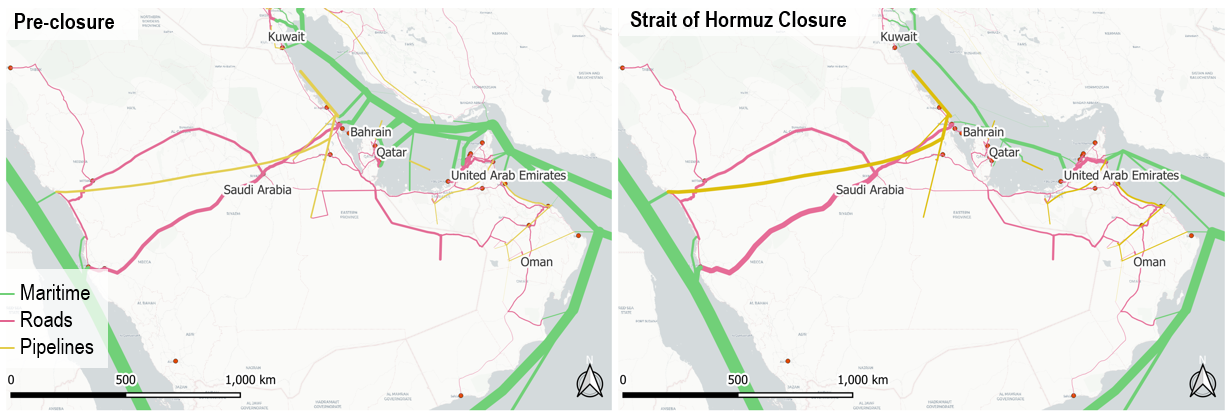 Freight flow maps before and after Hormuz closure